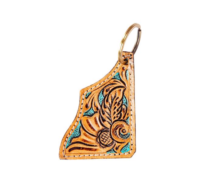 Myra Bag: "MY CORNER OF THE WORLD HAND-TOOLED KEY FOB"