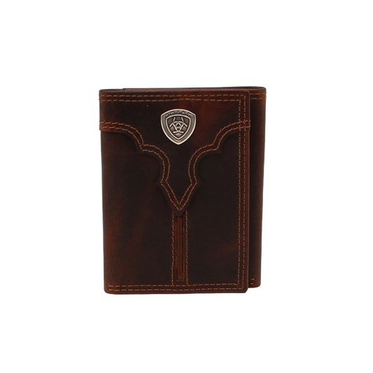ARIAT Men's Brown Leather Tri-Fold Wallet
