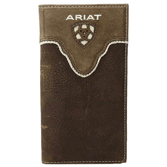 ARIAT Men's Distressed Brown Shield Inlay Bi-Fold Wallet