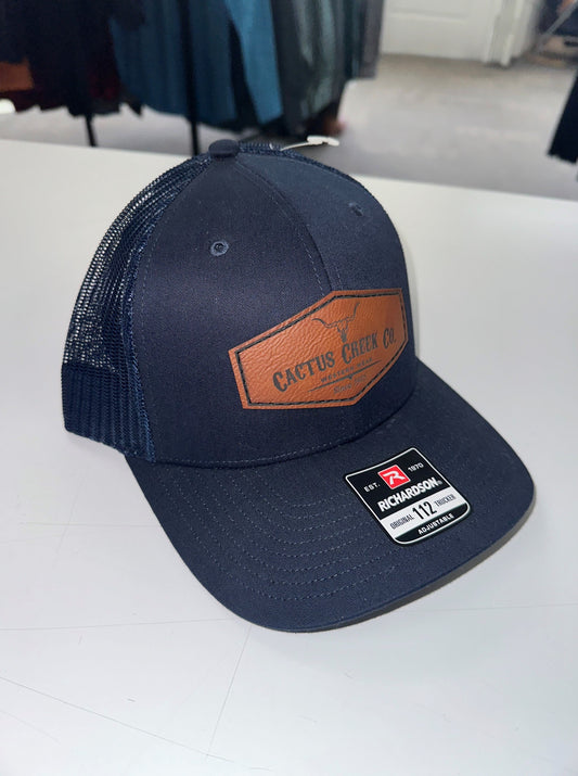 Cactus Creek Leather Patch Curved Brim Hat - Navy