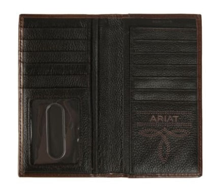 ARIAT Distressed Brown w/ Corner Tooled Overlay Wallet