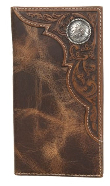 ARIAT Distressed Brown w/ Corner Tooled Overlay Wallet