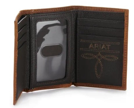 ARIAT Brown w/ Embossed Shield Tri-Fold Wallet