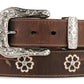 ARIAT Women's  Distressed Brown w/ Embroidered Scrolling Flowers & Crystals Belt