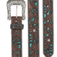 ARIAT Women's Brown Tooled w/ Turquoise Inlay & Silver Buckle Leather Belt