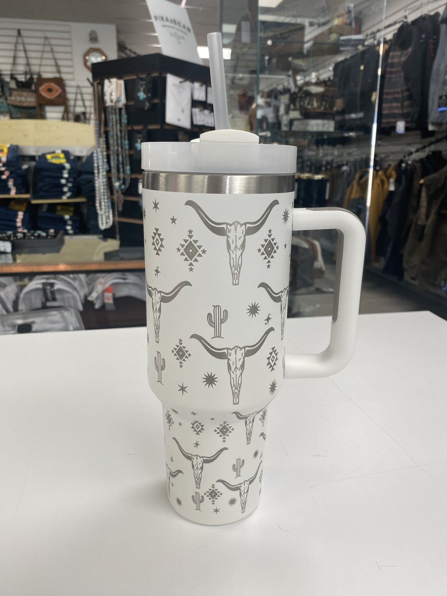 40oz. Western Print Drink Tumbler w/ Handle