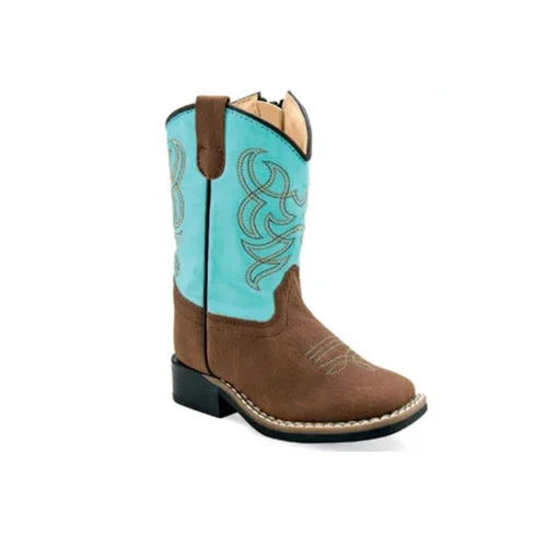 OLD WEST Children's Western Boot - Broad Square Toe in Sky Blue