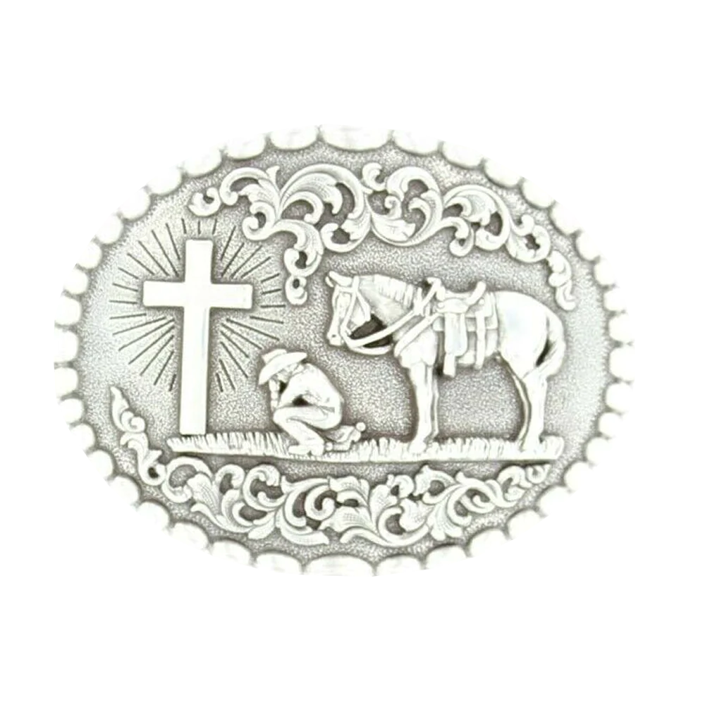 Nocona Belt Co. Engraved Cowboy Prayer Belt Buckle