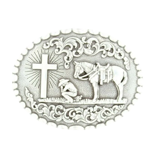Nocona Belt Co. Engraved Cowboy Prayer Belt Buckle