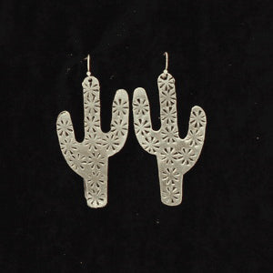 Silver Strike Flower Stamped Cactus Earrings