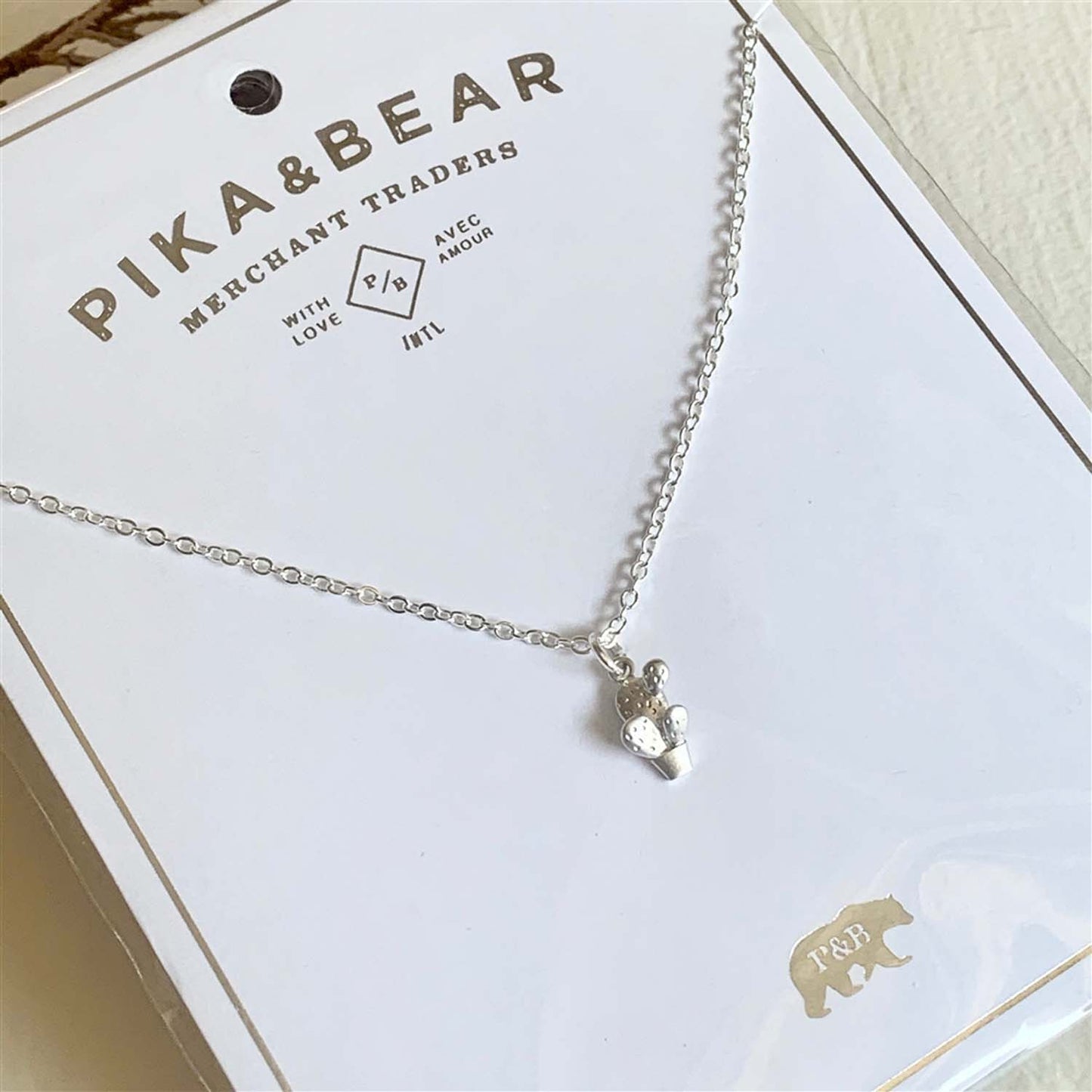 Pika & Bear "Ouch" Potted Cactus Charm Necklace