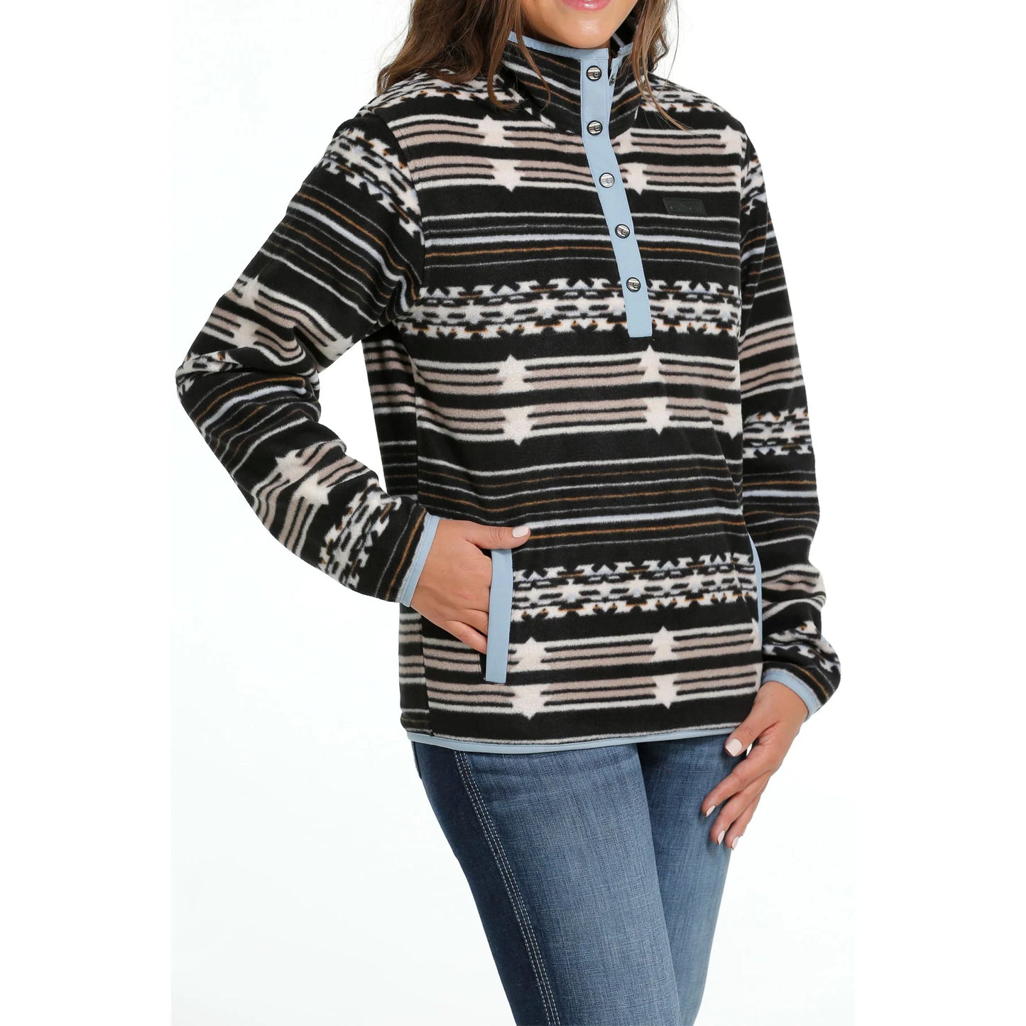 Cinch Women's Black Striped Fleece Pullover