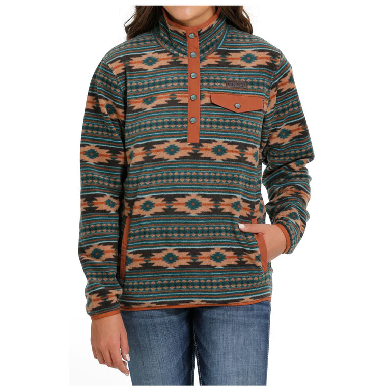 Cinch Women's Fleece Pullover - Green Aztec Print