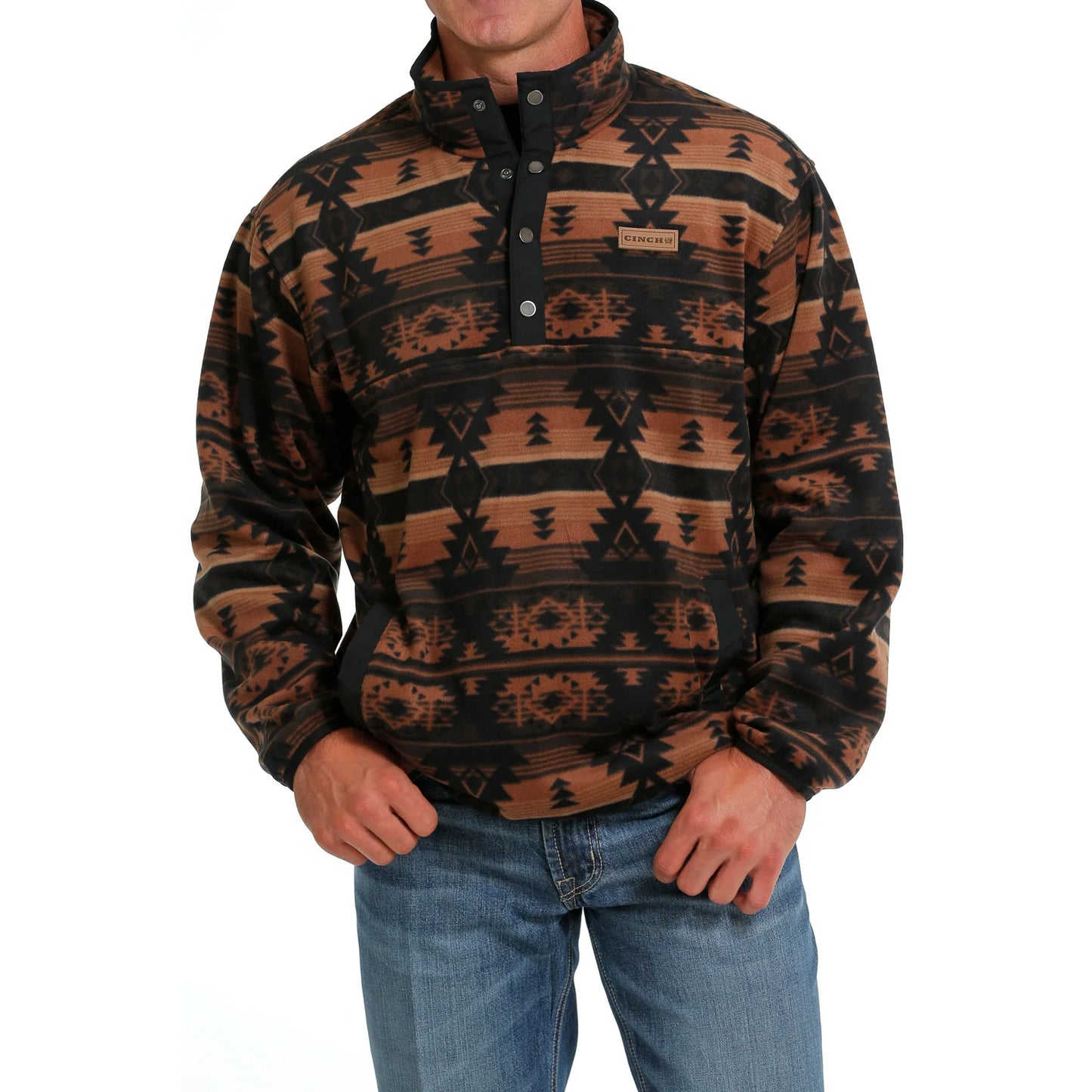 Cinch Men's Black/Brown Aztec Print Fleece Pullover