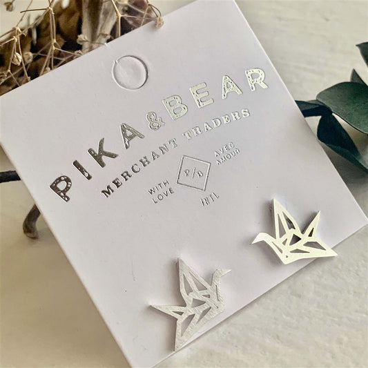 Pika & Bear "Paper Crane" Stud Earrings