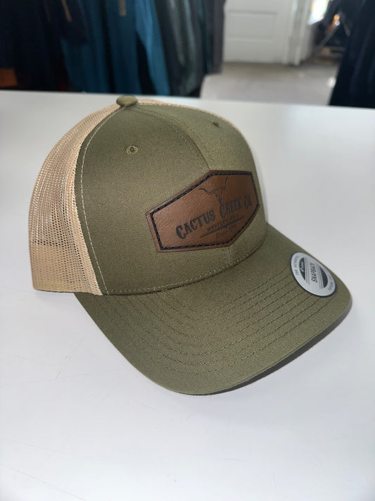 Cactus Creek Leather Patch Curved Brim Hat - Green/Tan