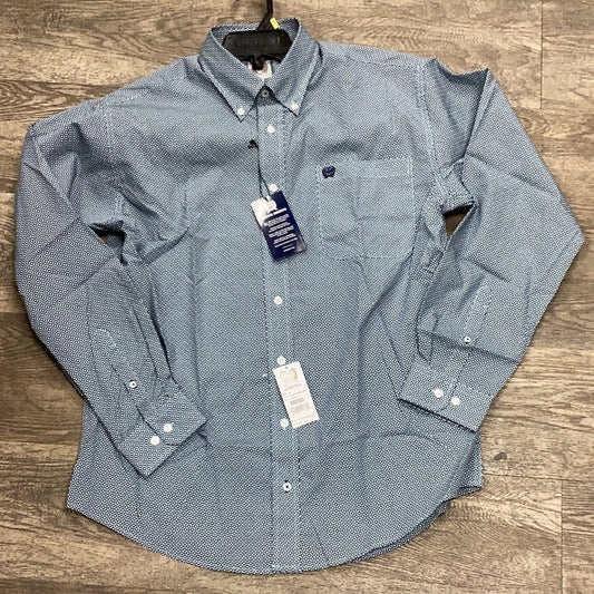 Cinch Men's Long Sleeve Button Down - Blue/Grey Print