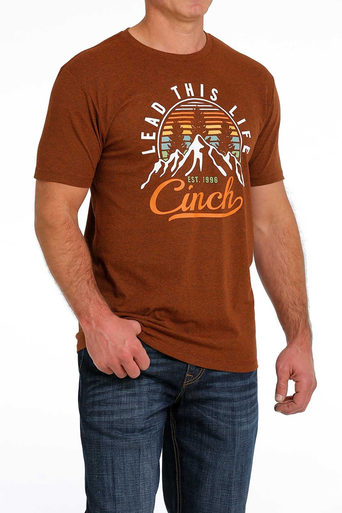 Cinch Men's "Lead This Life" T-Shirt - Heathered Orange