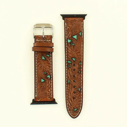 Nocona Belt Co. Leather Watch Band - Turquoise/Brown