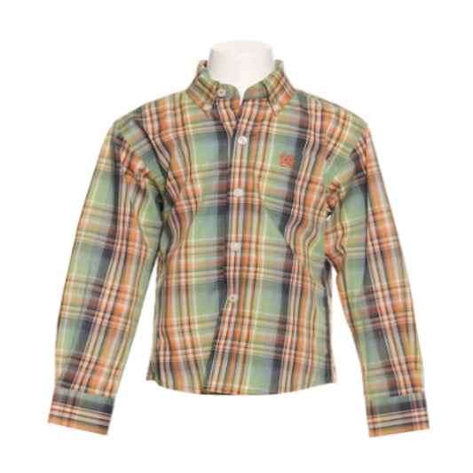 Cinch Toddler Boy's Orange & Green Plaid Button Down Shirt
