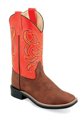 OLD WEST Children's Western Boot - Broad Square Toe in Orange