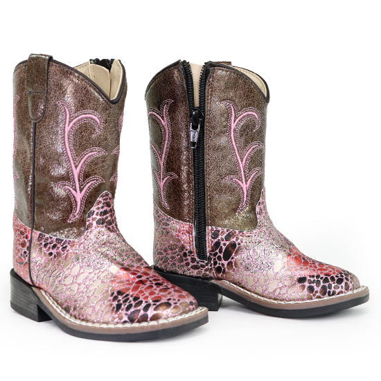 OLD WEST Children's Western Boots - Broad Square Toe in Pink