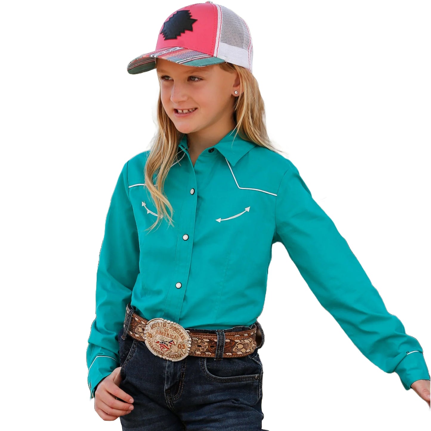 Cruel Girl Youth Girls' Solid Teal Button Down