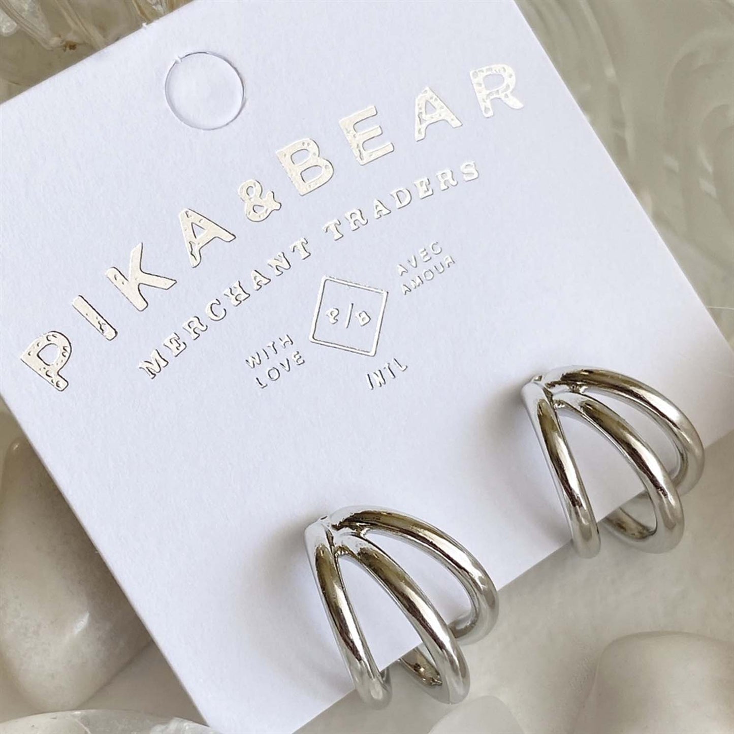 Pika & Bear "Takon" Triple Ring Stud Hoop Earrings